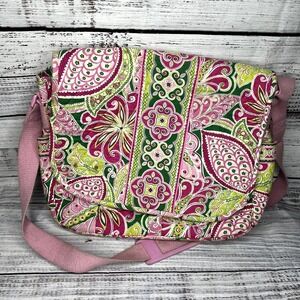 Vera Bradley Crossbody Messenger Laptop Bag Pink & Green